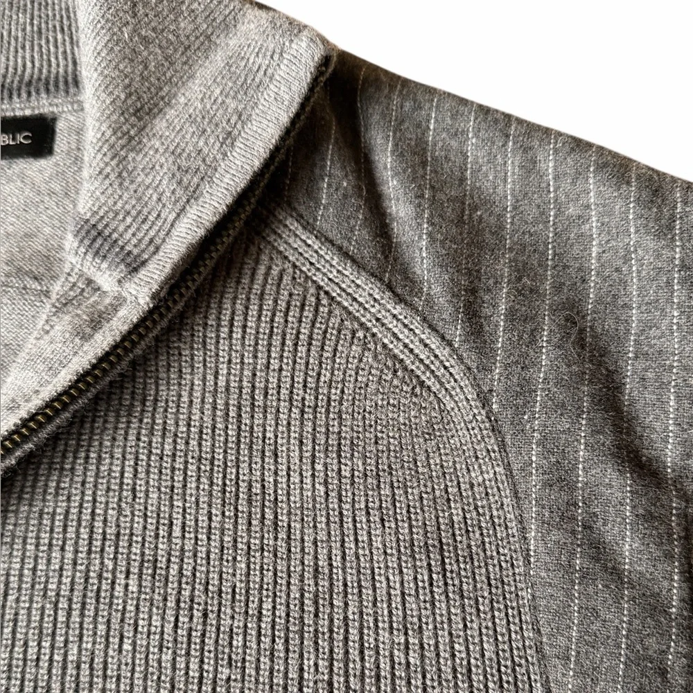 Banana Republic Gray Front Zip Sweater Wool Flannel Trim, size XL
